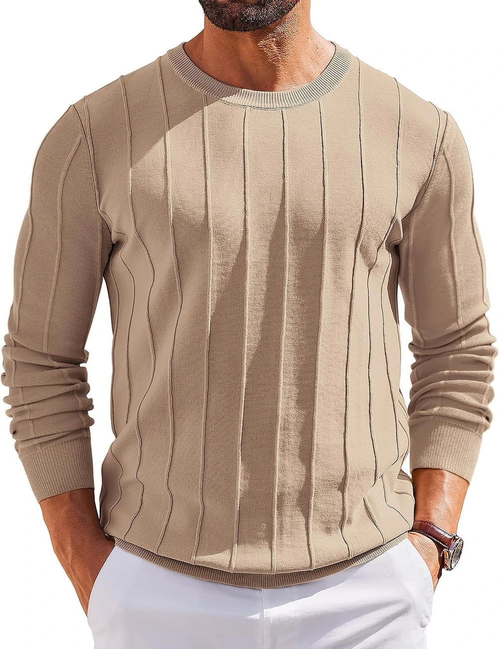 Coofandy Mens Round Neck Knitted Sweater
