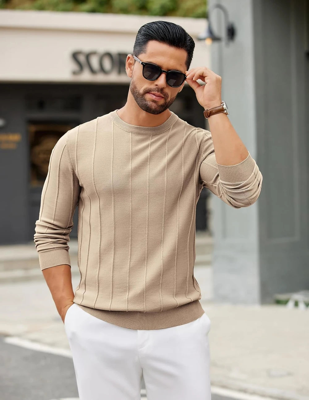 Coofandy Mens Round Neck Knitted Sweater
